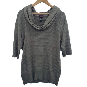 Torrid Womens 1X Metallic Gray Cowl Neck Elbow Sleeve Tunic Sweater Shimmer